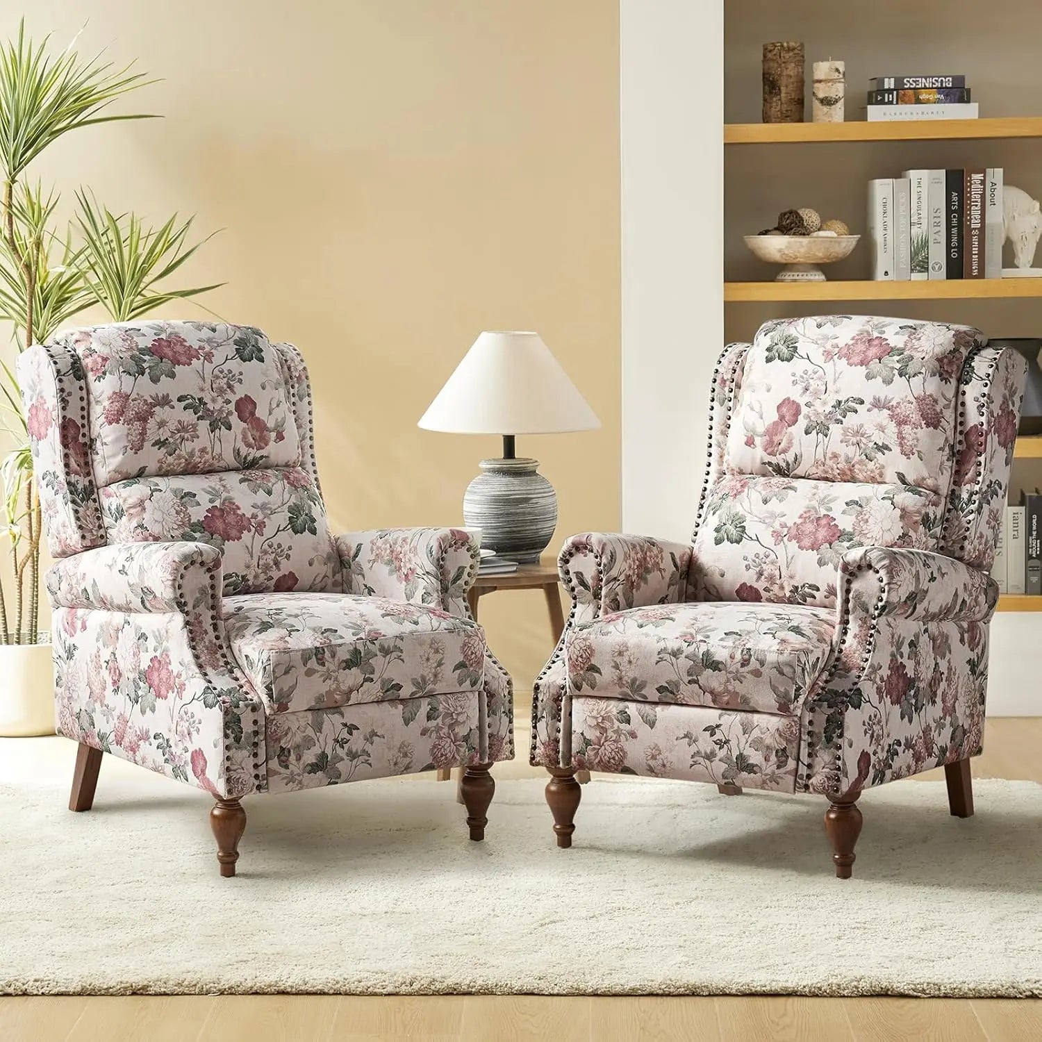 Floral Upholstered Pushback Recliner Wingback Accent Chair