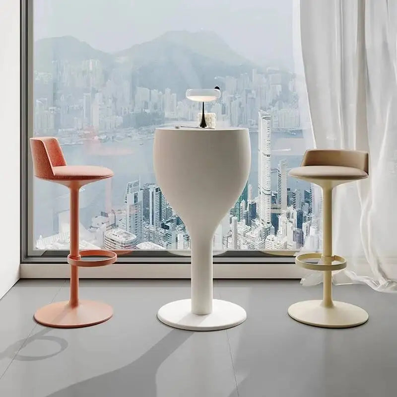 White Round Minimalist Bar Dining Table Counter Height