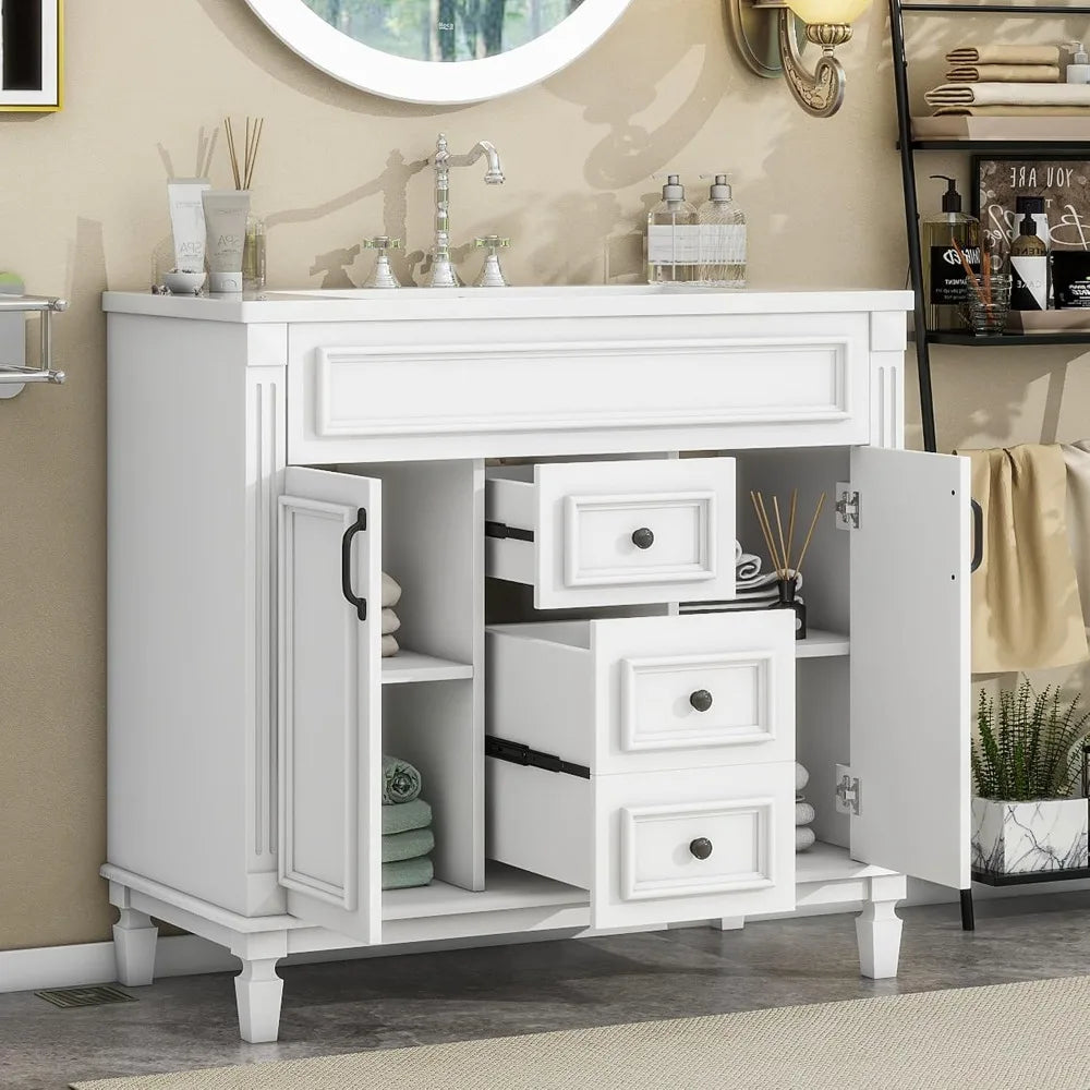 36'' Bathroom Vanity with Ceramic Sink, 2 Doors 2 Drawers