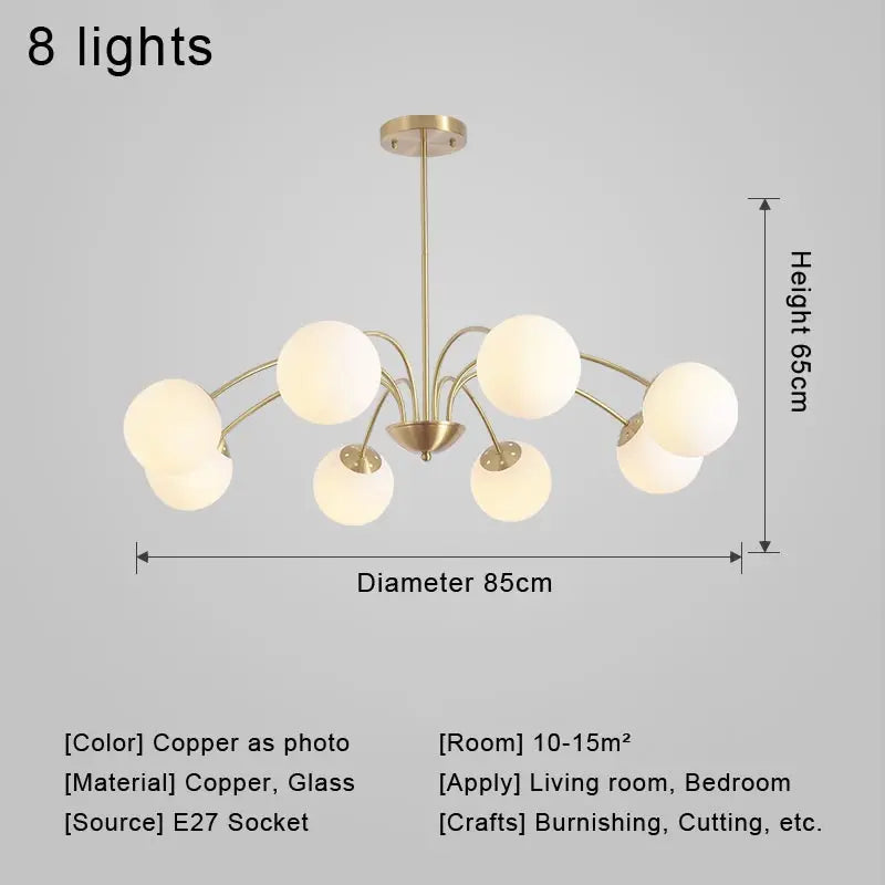 Modern Real Copper Glass Ball Ceiling Chandelier