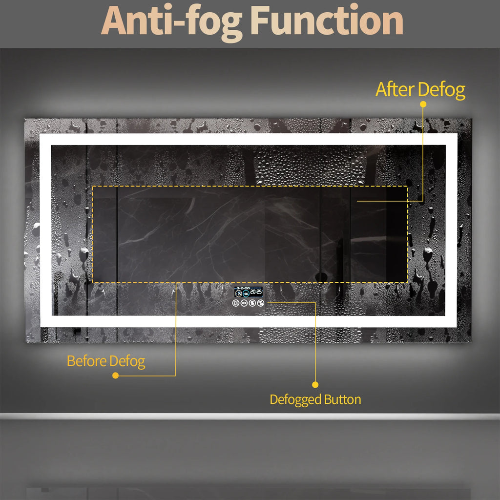 Bathroom Mirror with Dual Lights, Anti-Fog, Bluetooth Speaker Dimmable