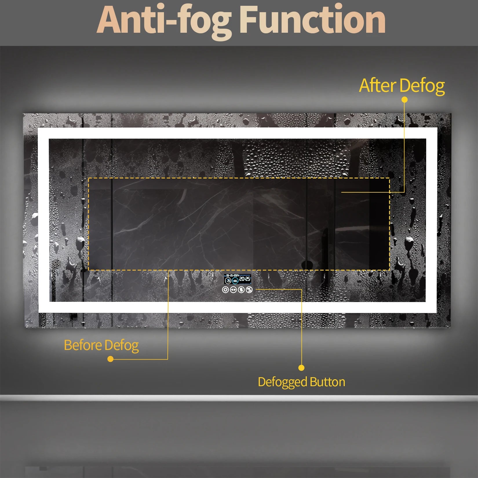 Bathroom Mirror with Dual Lights, Anti-Fog, Bluetooth Speaker Dimmable