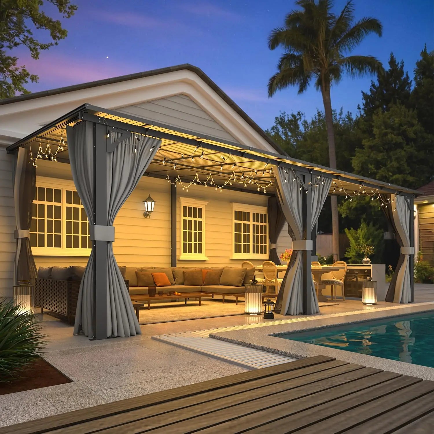 Large Wall Mounted Pergola Gazebo 20x12 Hard Top