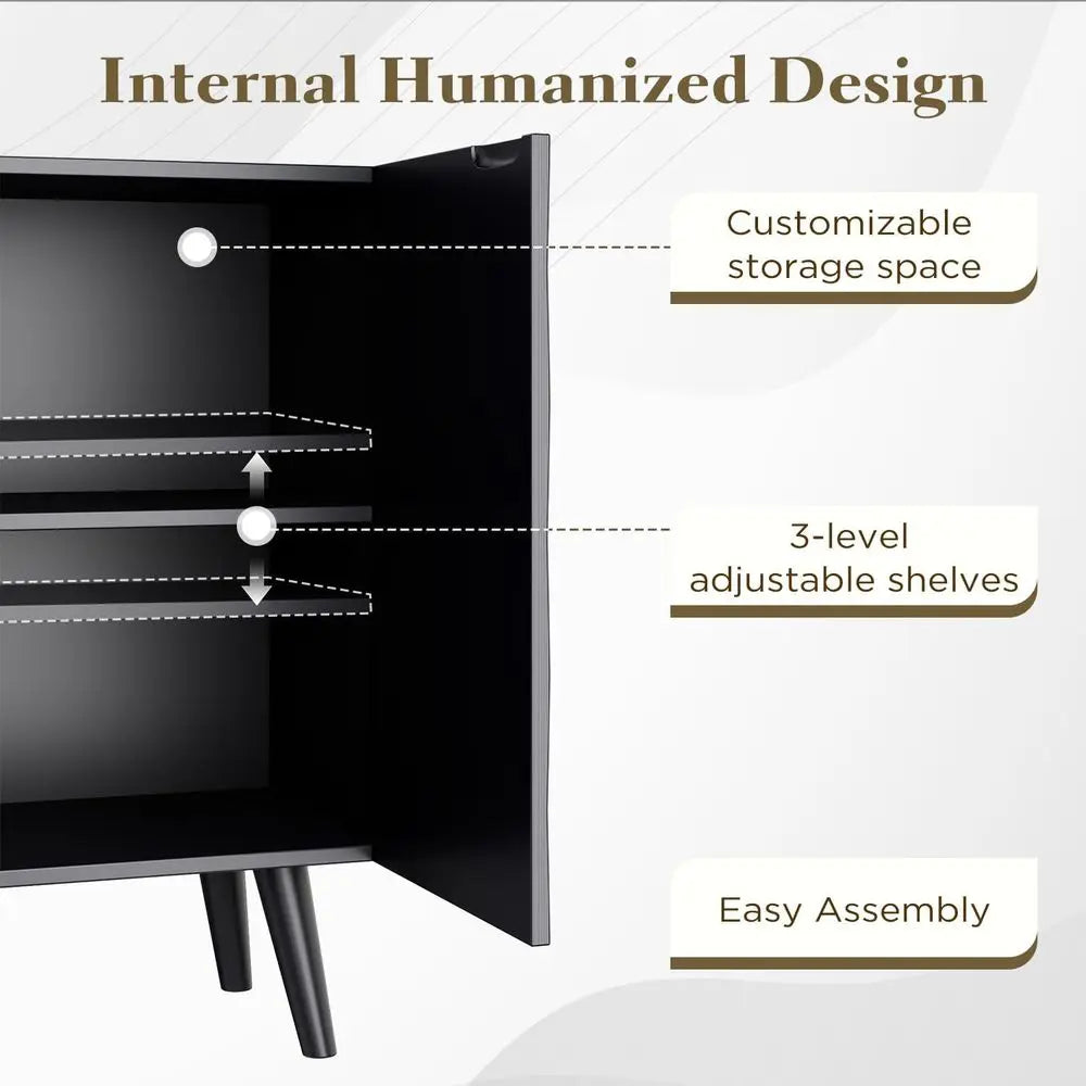 Black Wave Fluted 4-Door Sideboard Buffet