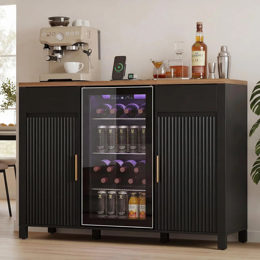 Fluted Coffee Bar Cabinet With Mini Fridge Space