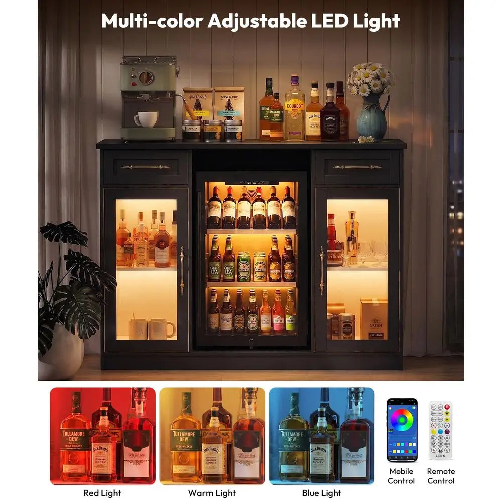 Coffee Bar Cabinet with Wine Racks and Drawers