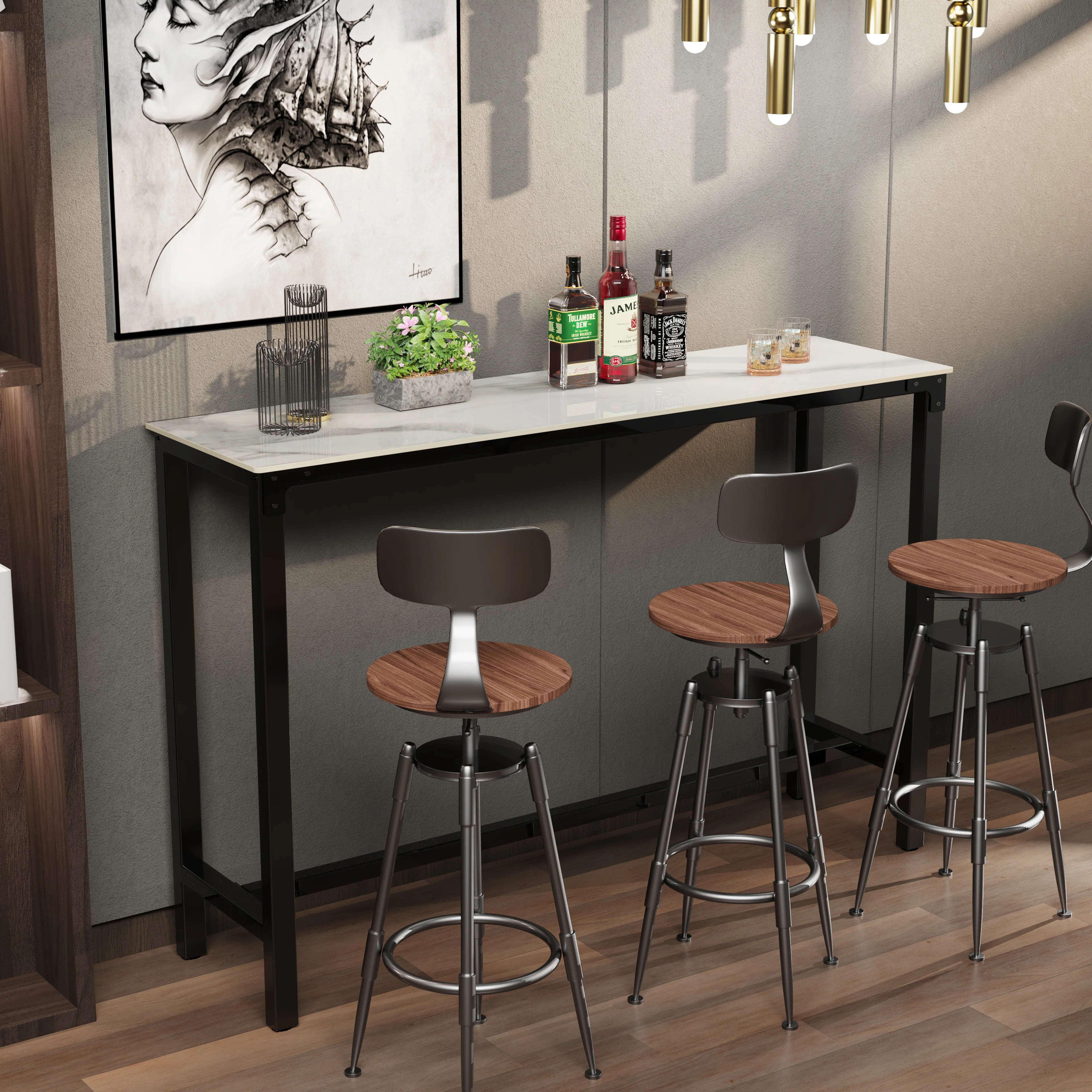 Sintered Stone White Counter Height Bar Table