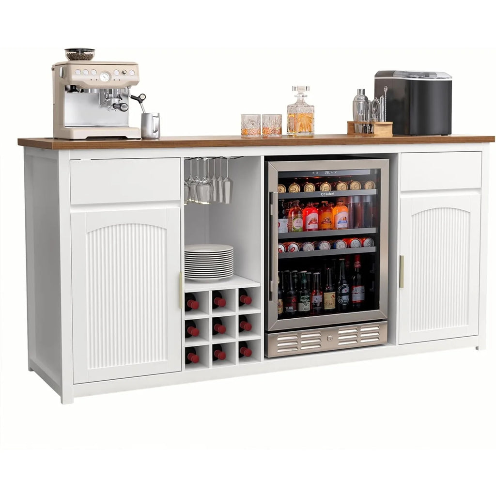 Extra Long Bar Cabinet with Fridge Space Wine Liquor Storage