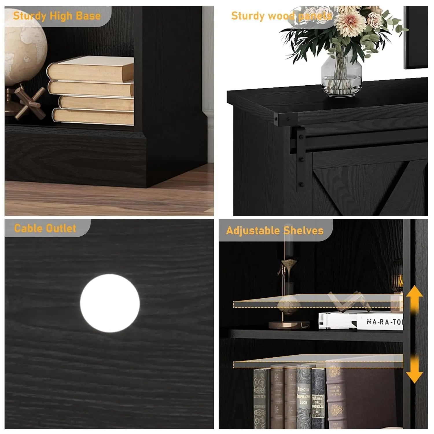 Farmhouse TV Stand 70/75/80 Inch, Entertainment Center With Sliding Barn Doors, Storage Console Living Room, Black, Customized
