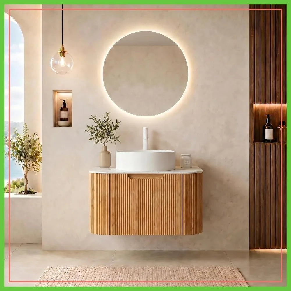 24" Floating Bathroom Vanity, Solid Wood, White Ceramic Sink
