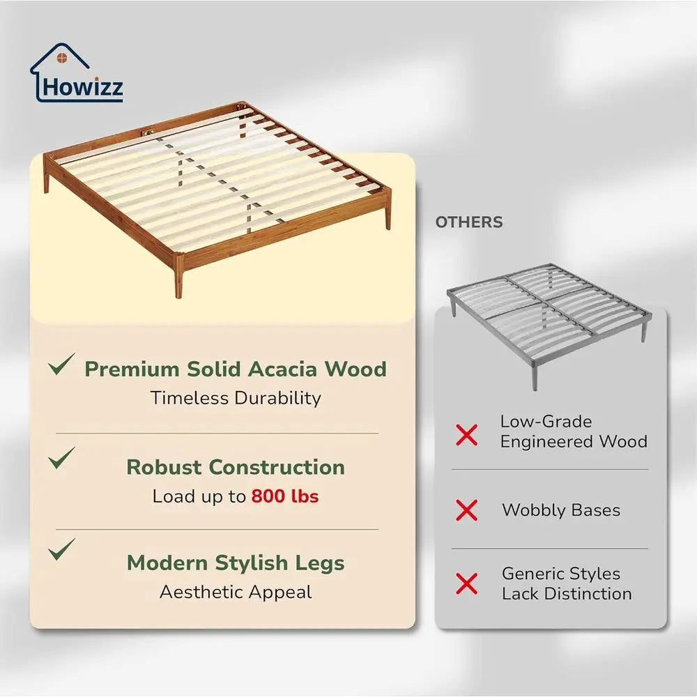 Japanese-Inspired 14 Queen Bed with Wooden Slats, No Box Spring Required, Modern Design, Easy Assembly