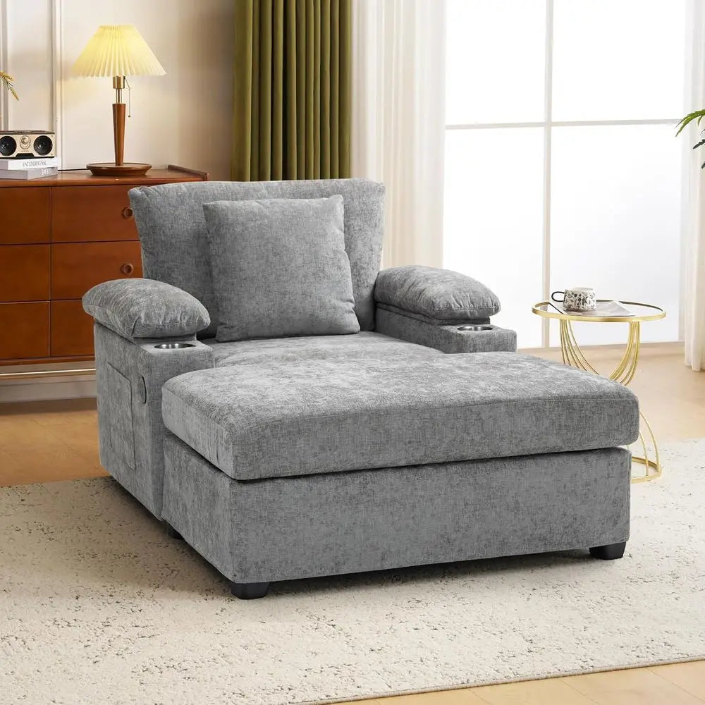 Oversized Indoor Chaise Lounge Chair with Ottoman,