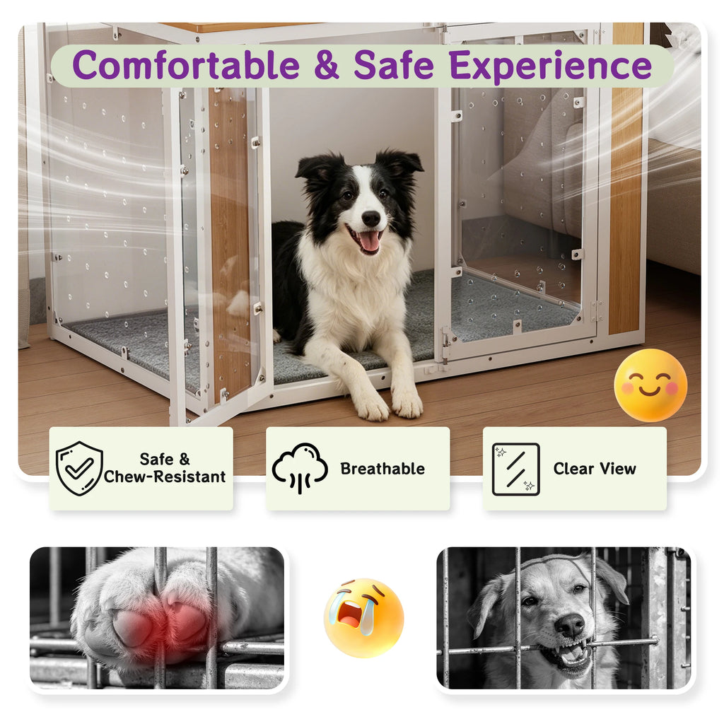 Modern Acrylic Dog Crate Furniture with Wood Top