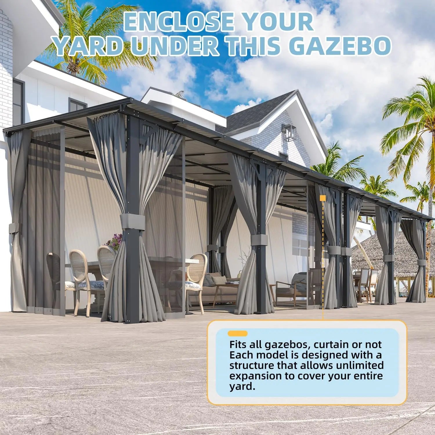 Large Wall Mounted Pergola Gazebo 20x12 Hard Top