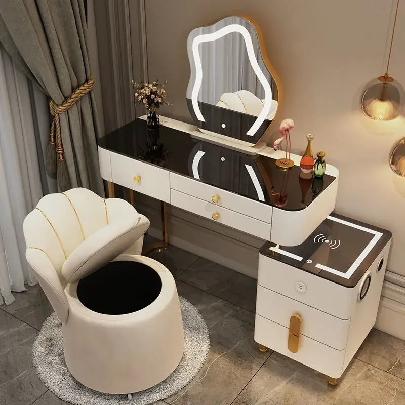 Nordic Glass Luxury Dressing Vanity Table with Smart Wireless Charging