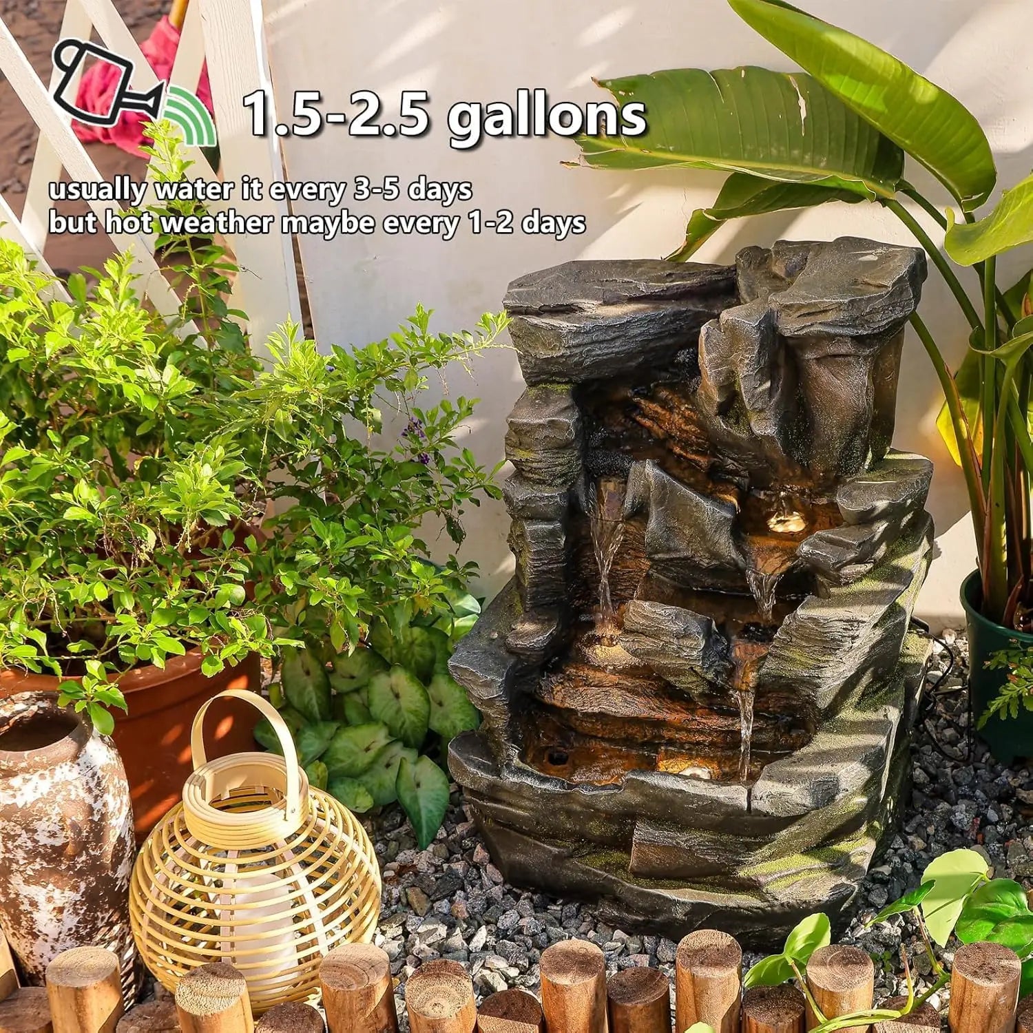 Outdoor Water Fountain with 5 Tiers Cascading Waterfall