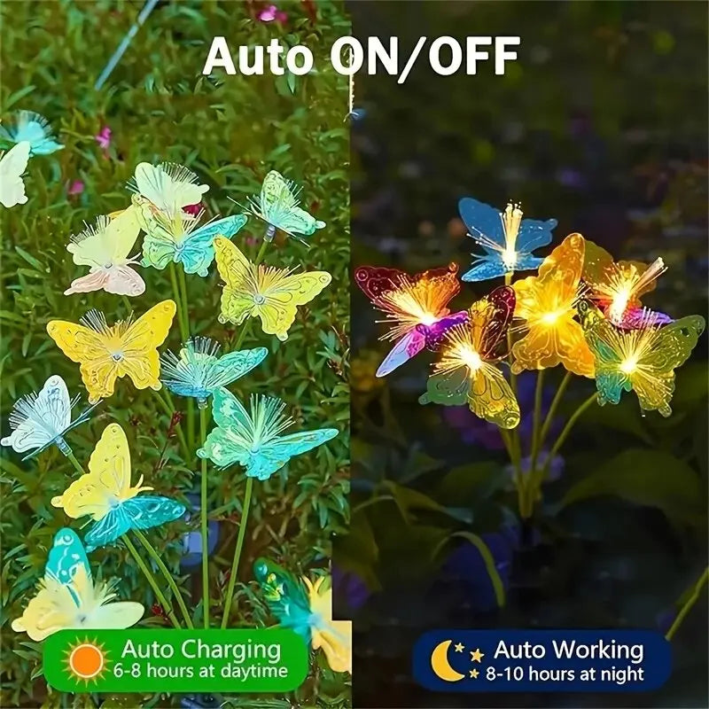 1PC 6-Head LED Solar Fiber Optic Butterfly Lights, 2 Modes Outdoor Idea Landscape Lighting