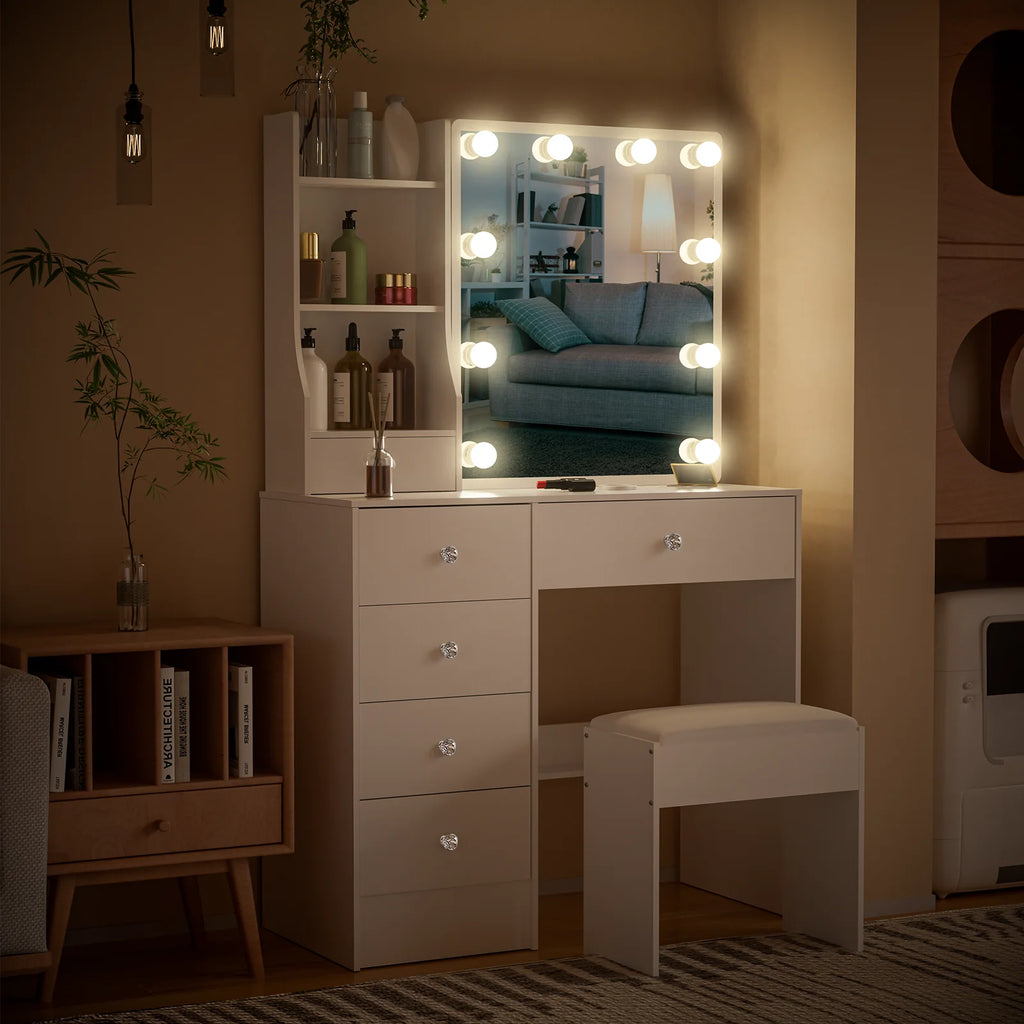 White LED Makeup Vanity Set with Sliding Mirror