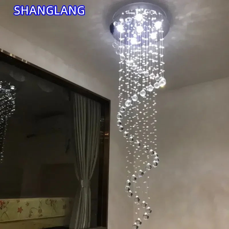 Large Crystal LED Chandeliers for Spiral Living Room Staircase