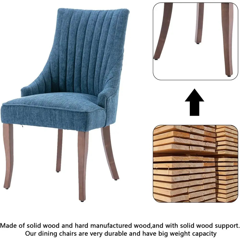 Blue Linen Upholstered Dining Chairs Set of 2