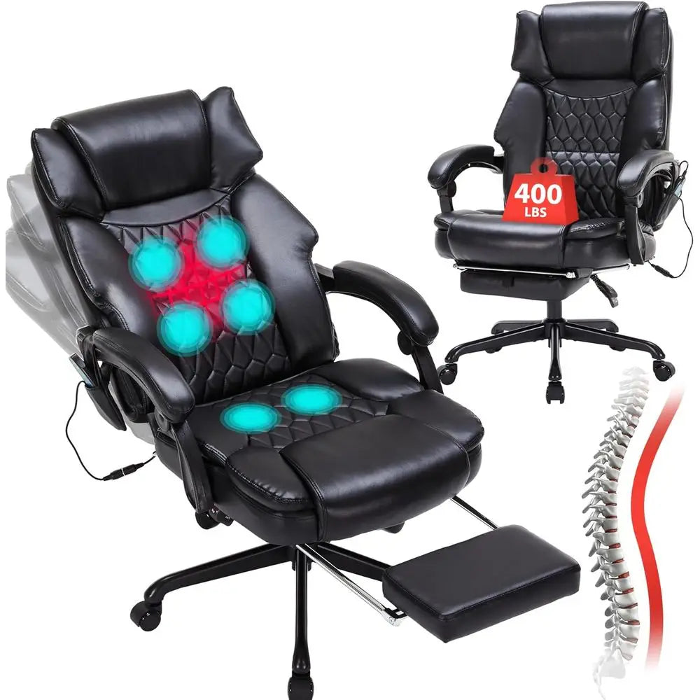 Ergonomic Executive Swivel Chair with Heat, Vibration, and Footrest