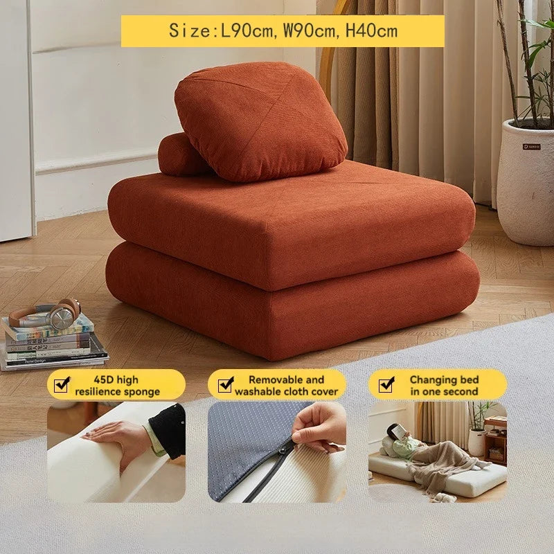 Fabric single sofa, sofa bed, tofu block lazy sofa