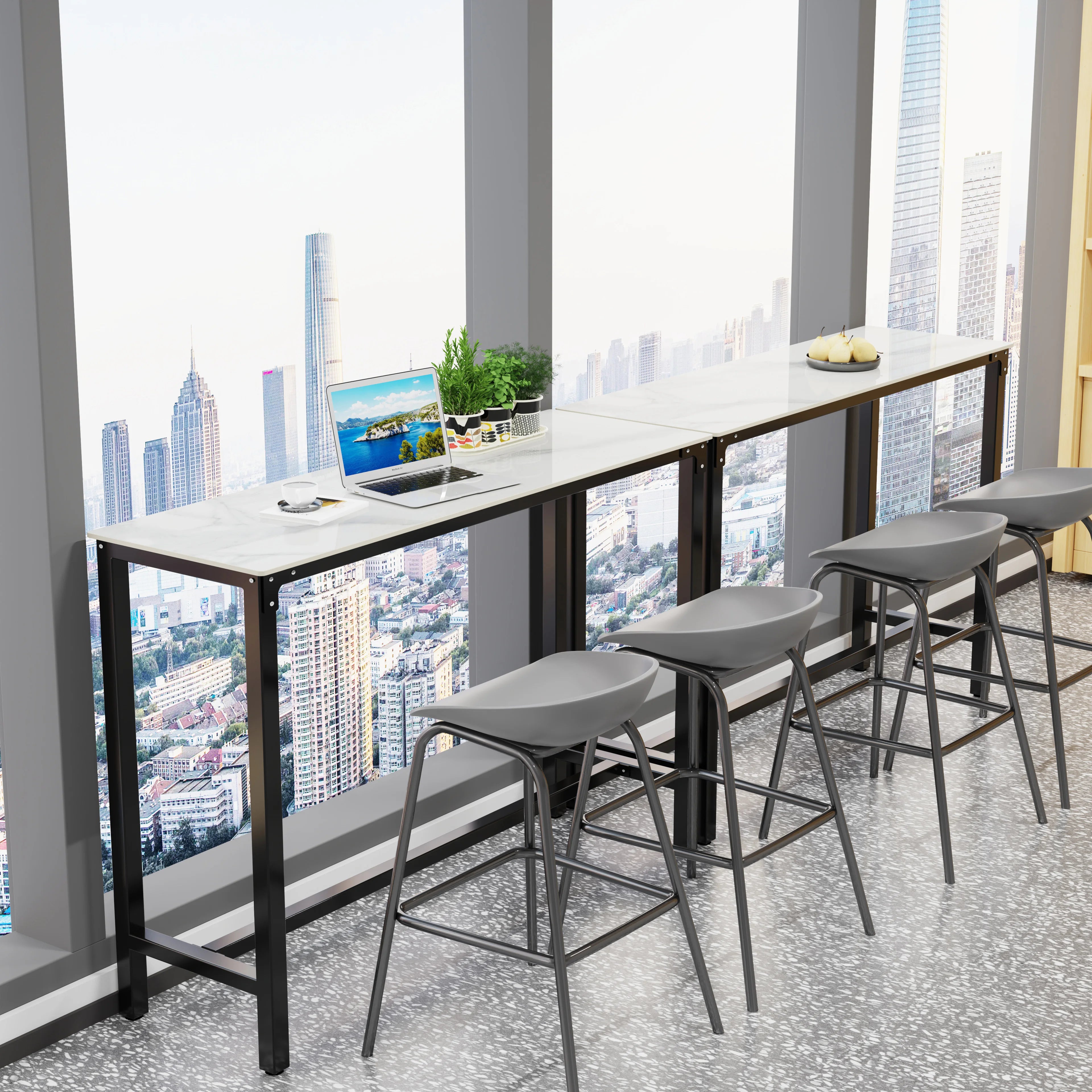 Sintered Stone White Counter Height Bar Table