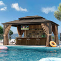Hardtop Gazebo Double Roof Metal Frame Curtains & Netting