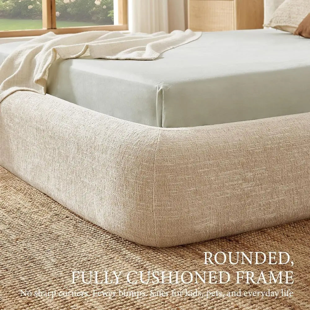 Queen Size, Fully Upholstered Platform Bed Frame with Wingback Headboard