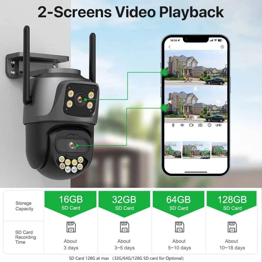 External Wifi PTZ Camera Dual Lens 4K 8MP HD Outdoor IP Camera 4MP Auto Tracking