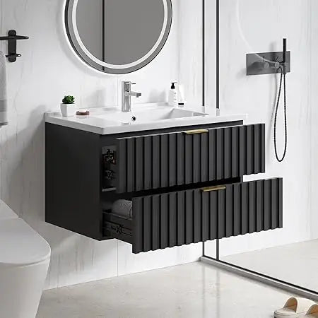 30 Inch Bathroom Vanity with Sink Combo, Floating Bathroom Vanity with 2 Fluted Drawers