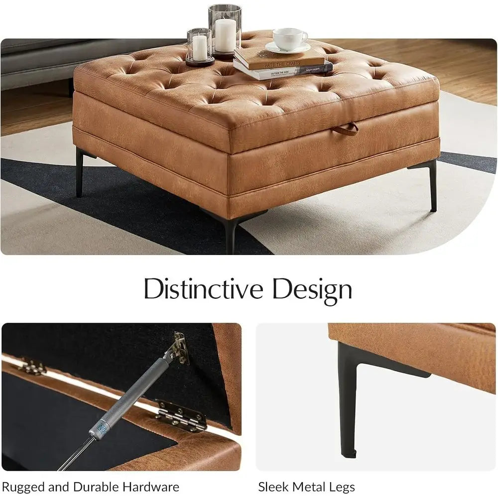Square Storage Ottoman with Metal Legs
