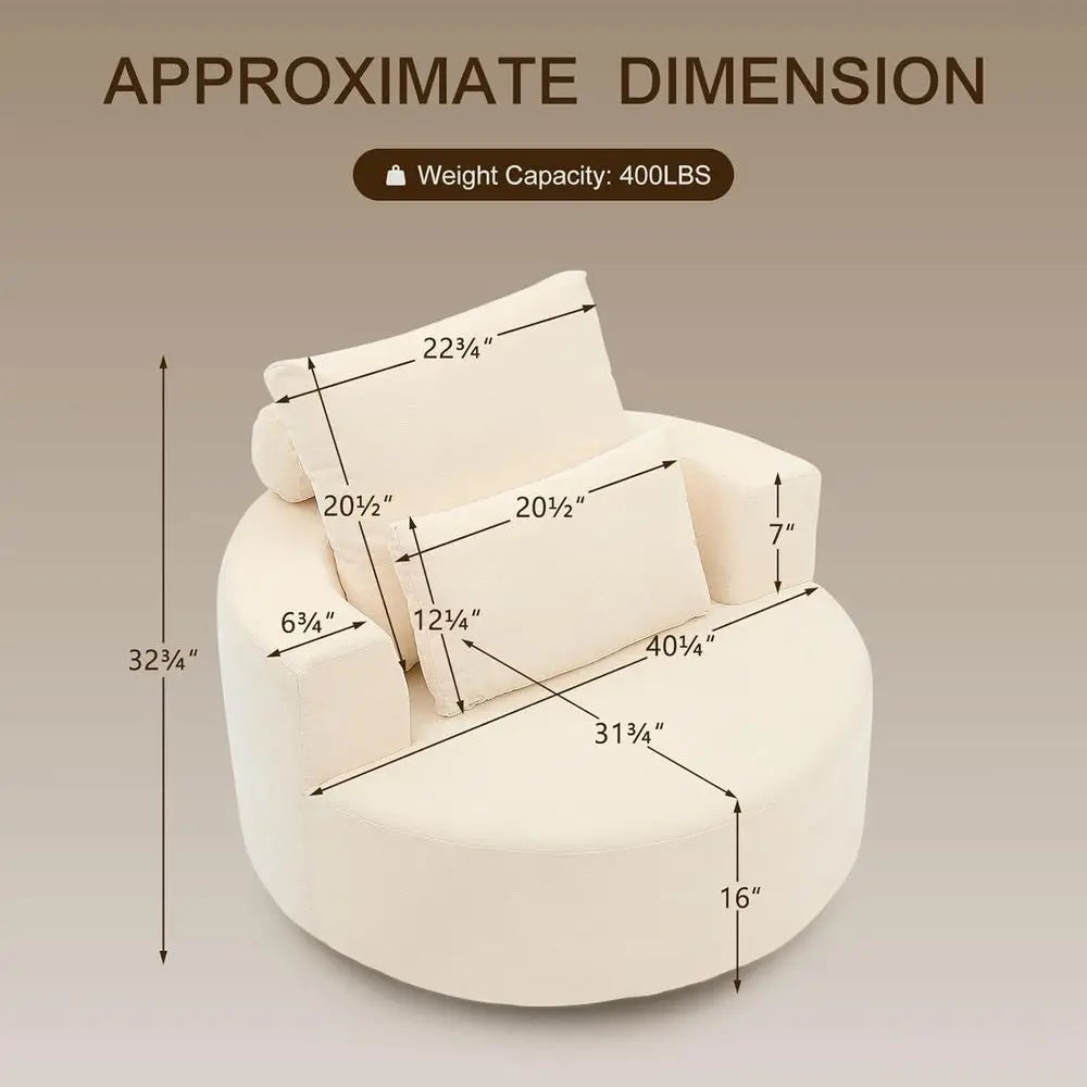 Oversized Swivel Barrel Chair, Chenille Upholstered,