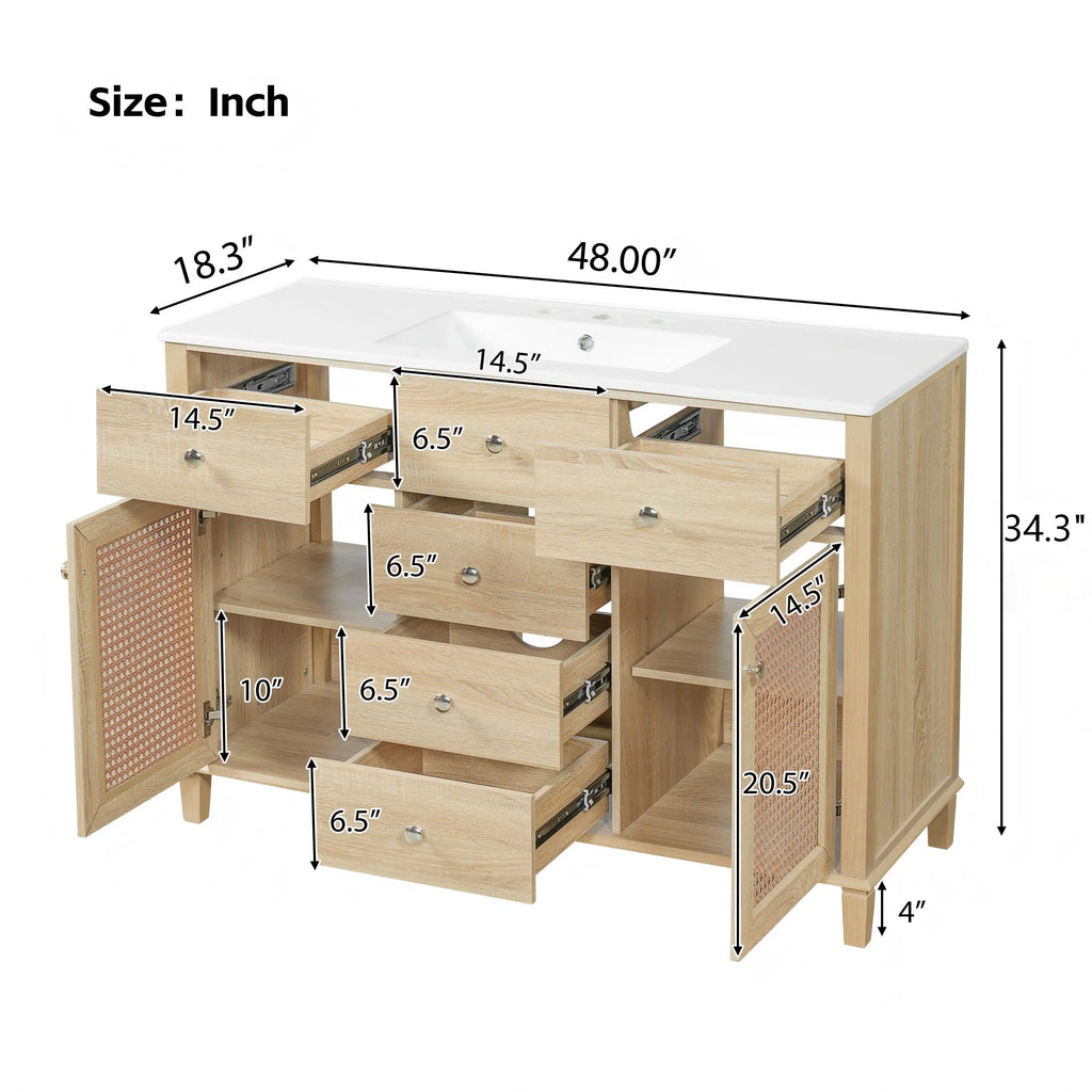 48in Natural Rattan Bathroom Vanity