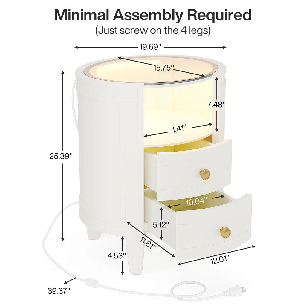 2-Drawer Nightstand with Glass Tabletop