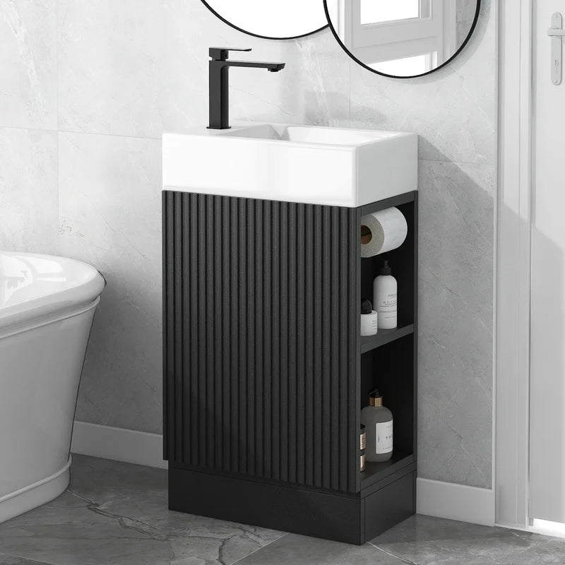 18.6" Black Bathroom Vanity with Sink and Two-Tier Shelf