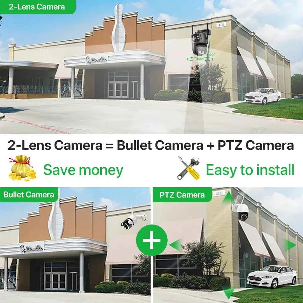 External Wifi PTZ Camera Dual Lens 4K 8MP HD Outdoor IP Camera 4MP Auto Tracking