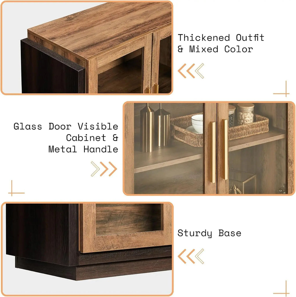 Sideboard Buffet Cabinet, Mixed Color Accent Cabinet with LED Lights