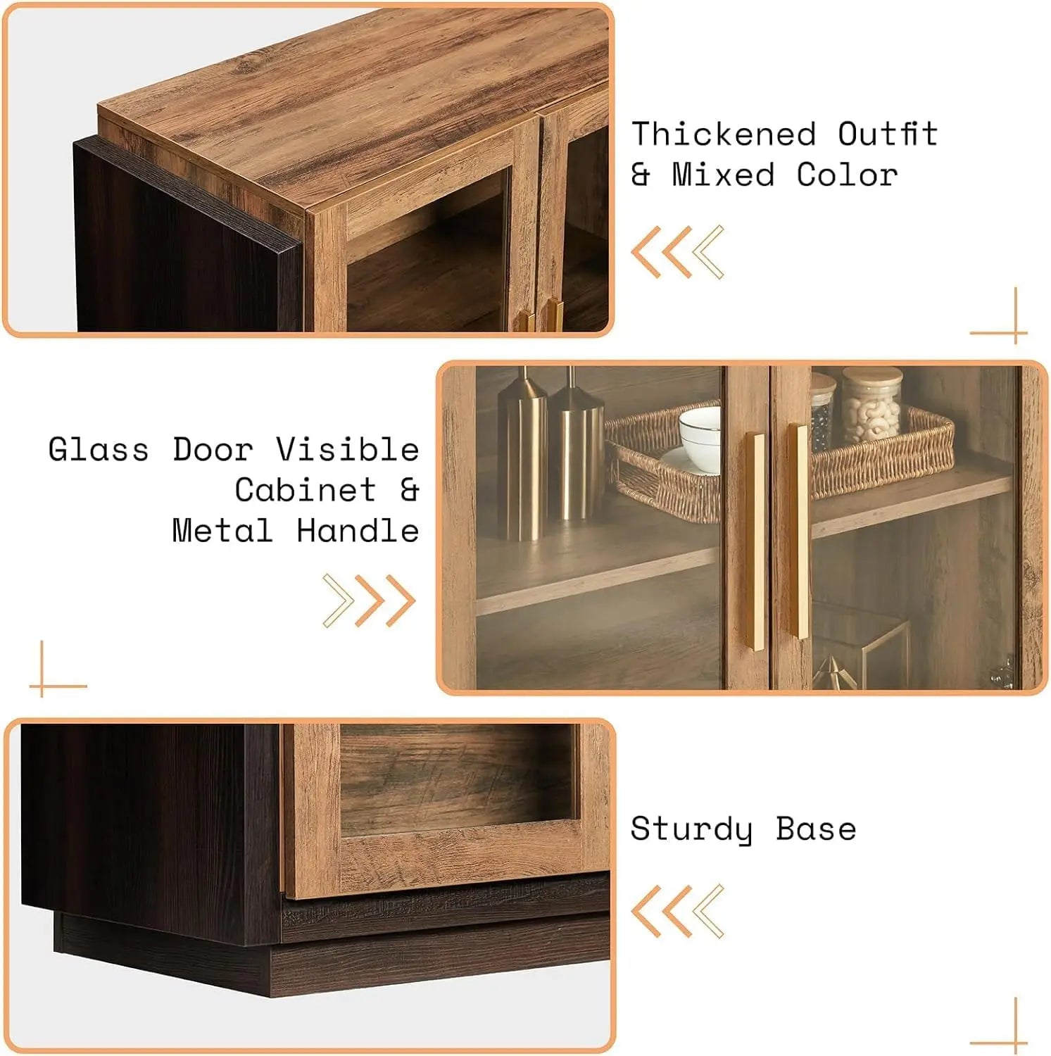 Sideboard Buffet Cabinet, Mixed Color Accent Cabinet with LED Lights