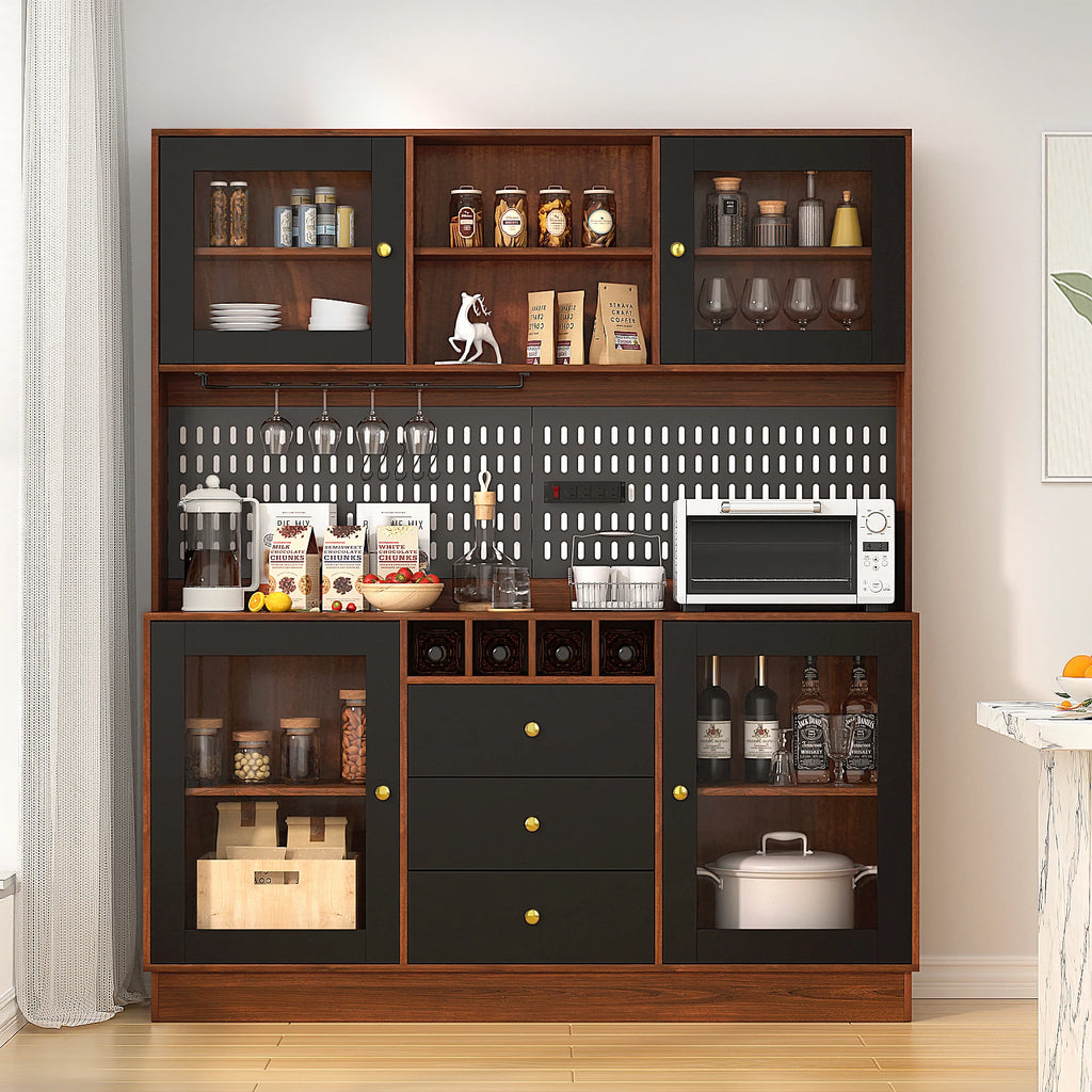 Kitchen Storage Cabinet, Buffet Hutch with Pegboard, Cup Holder