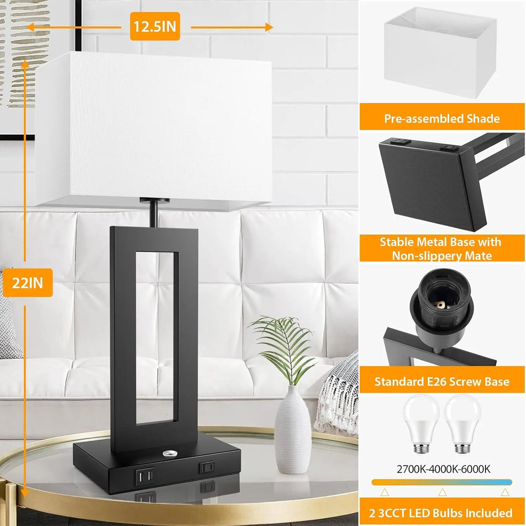 Set of 2 Table Lamps for Bedrooms with Touch Control