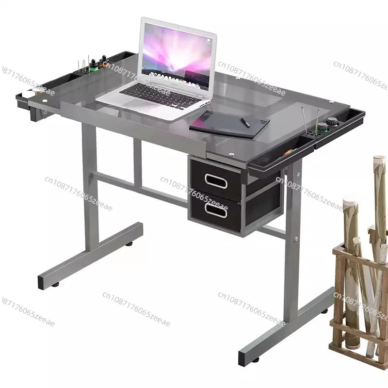 Glass Drawing Table Artist's Desk for Painting, Calligraphy, and Designer Workstation
