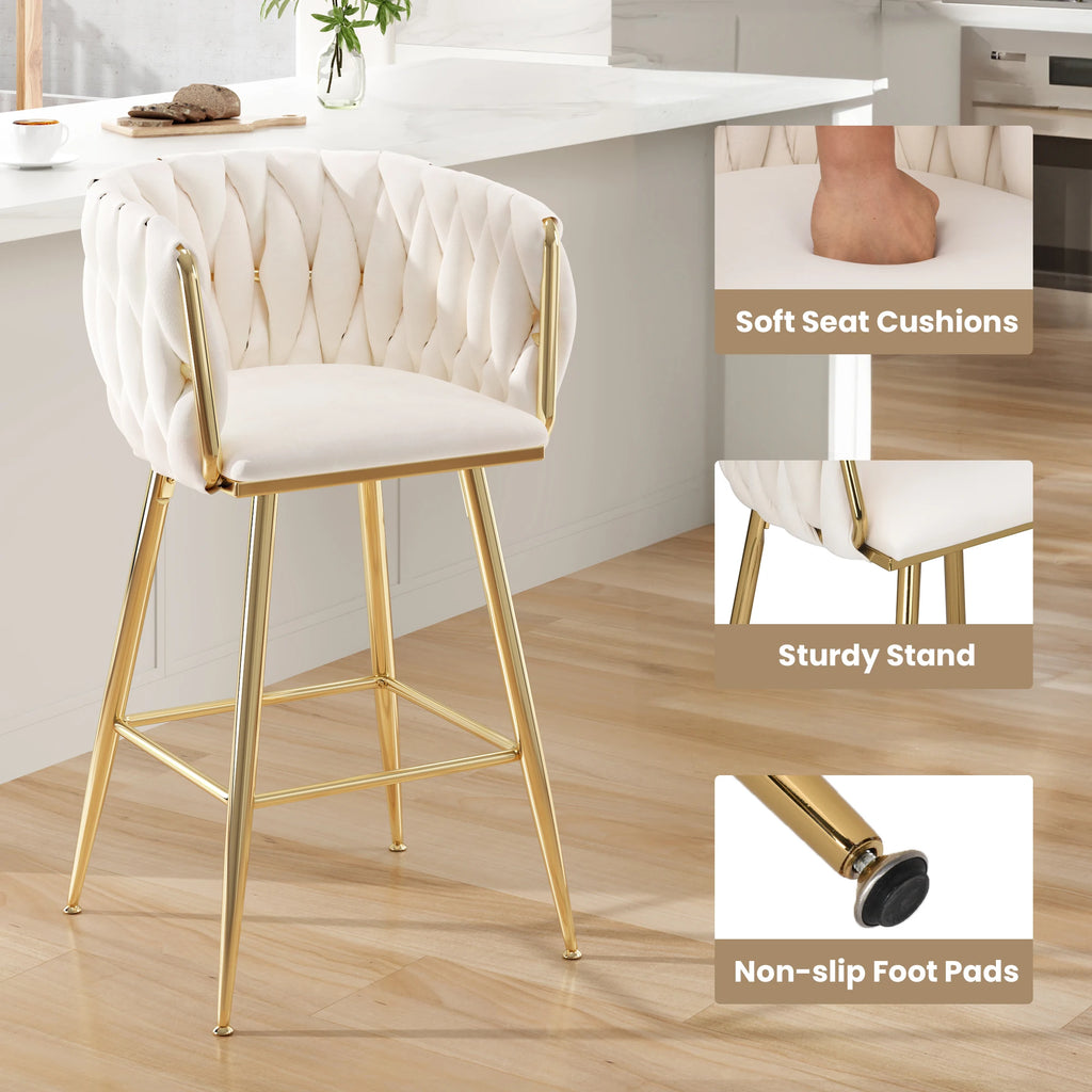 Set of 2 26" Bar Stools, Modern Kitchen Stools with Back, Metal Legs