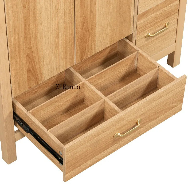 Wood Bathroom Vanity with Solid Wood Frame, 2 Soft Close Doors, 4Soft Close Drawers,