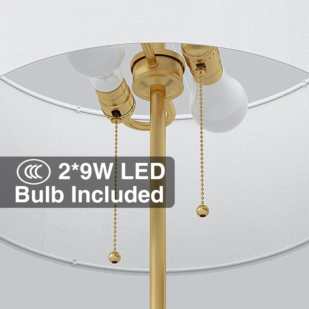 2-Light Floor Lamp with White Fabric Shade