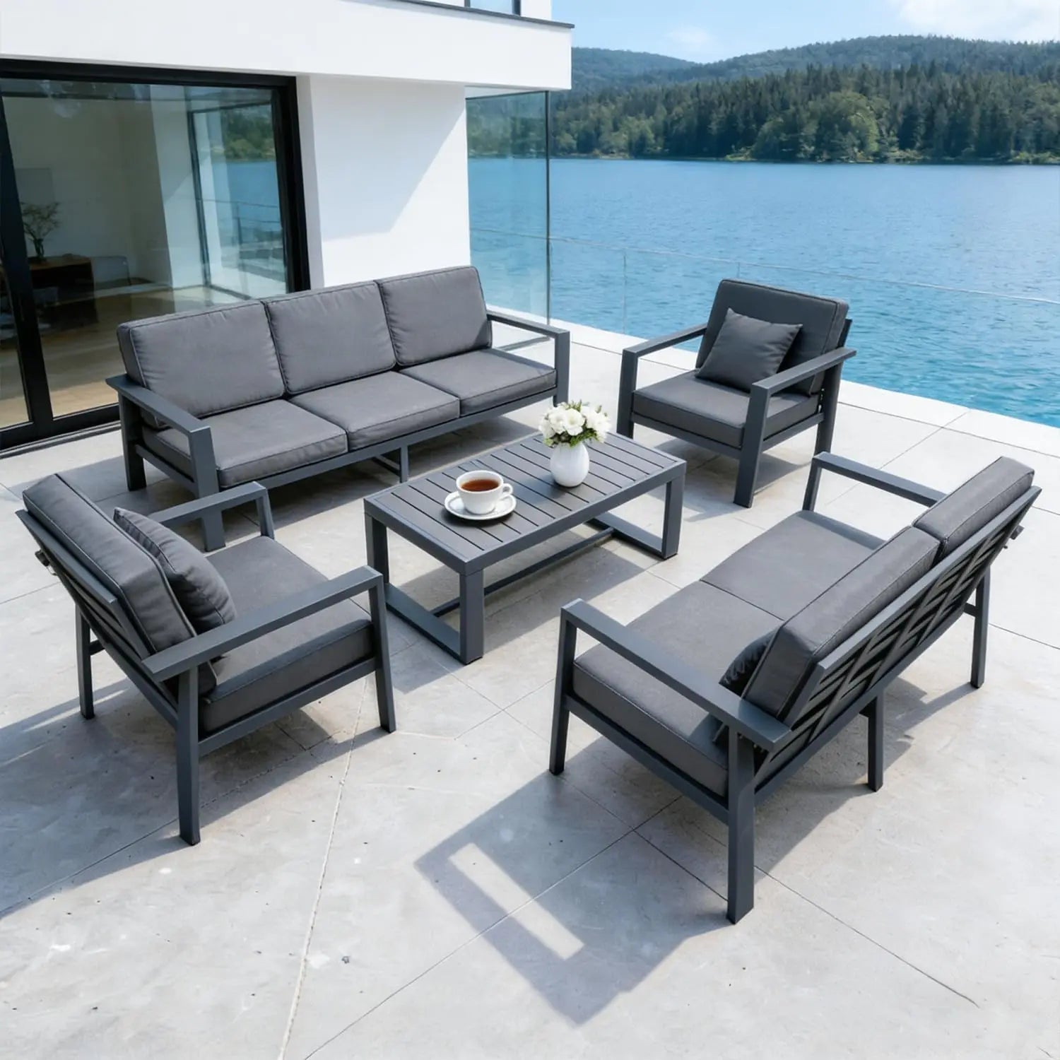 Modern Metal Outdoor Conversation Sectional Sofa