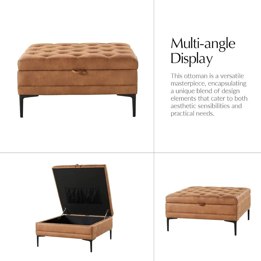 Square Storage Ottoman with Metal Legs