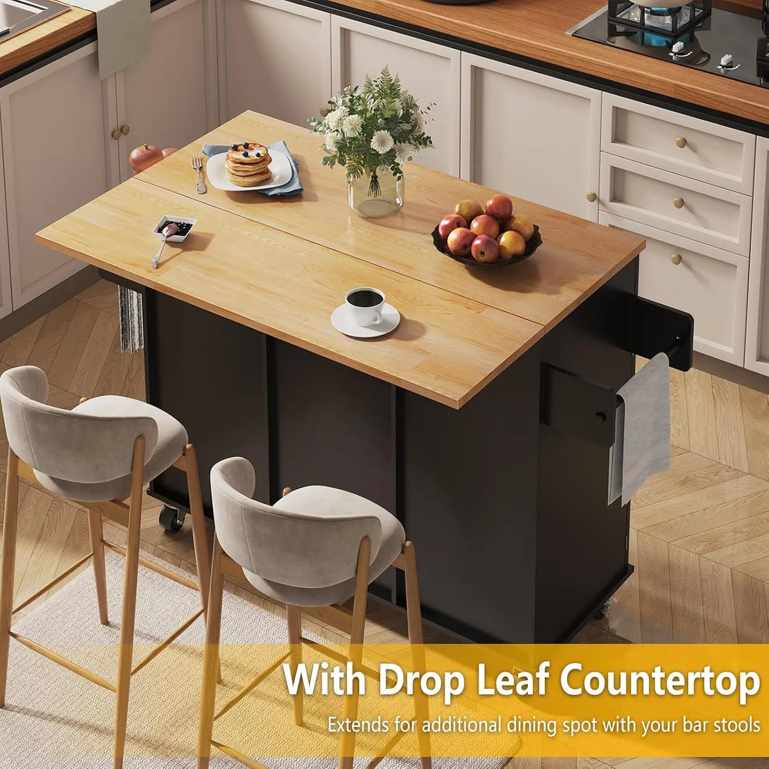 Rolling Kitchen Island Table With Folding Drop Leaf