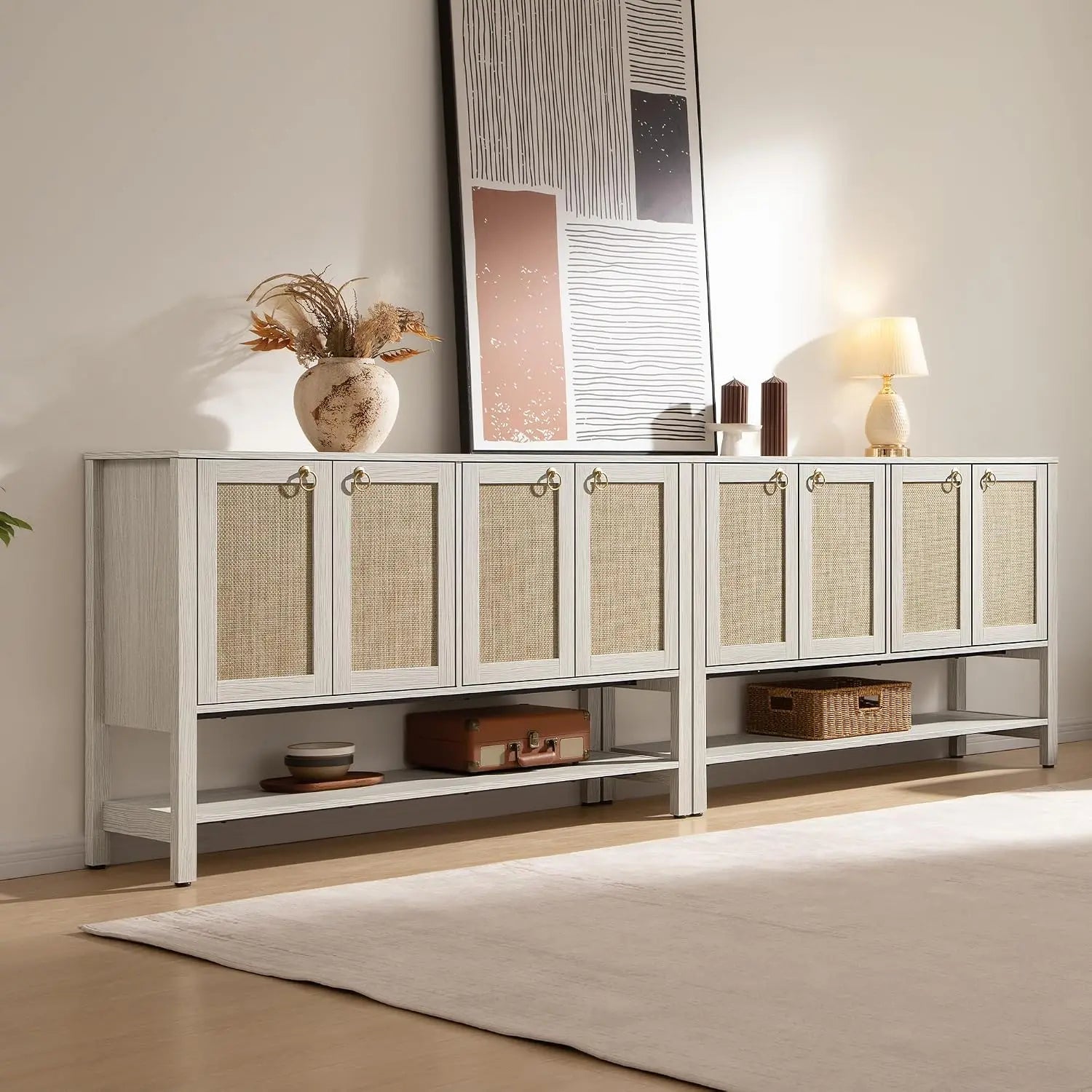Rattan Sideboard Buffet Cabinet with Open Storage