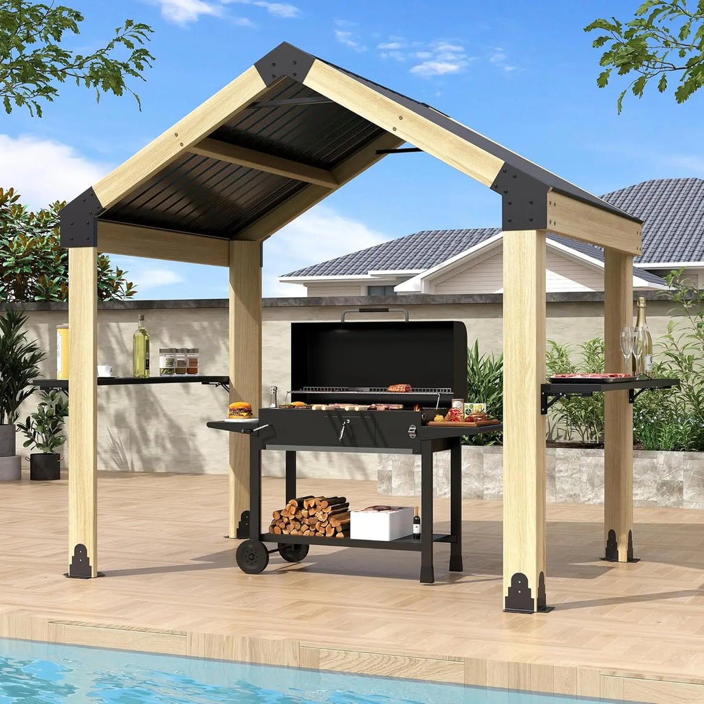 Wood Grill Gazebo Hardtop Galvanized Steel Roof